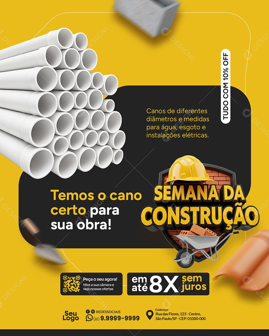 Loja de Materiais de Construção Temos Cano Social Media PSD Editável