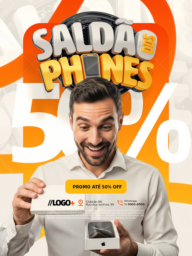 Saldão dos Phones Loja de Celulares Promo Até 50% Off Social Media PSD Editável