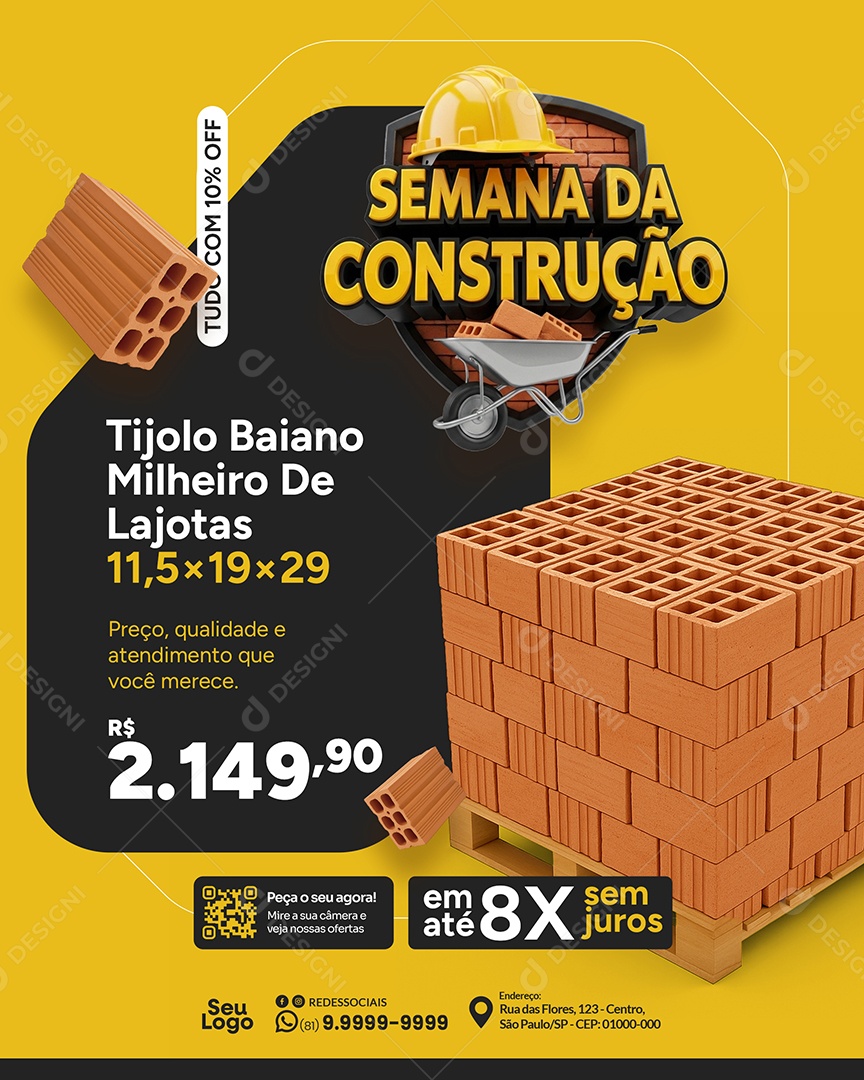 Loja de Materiais de Construção Tojolo Baiano Social Media PSD Editável