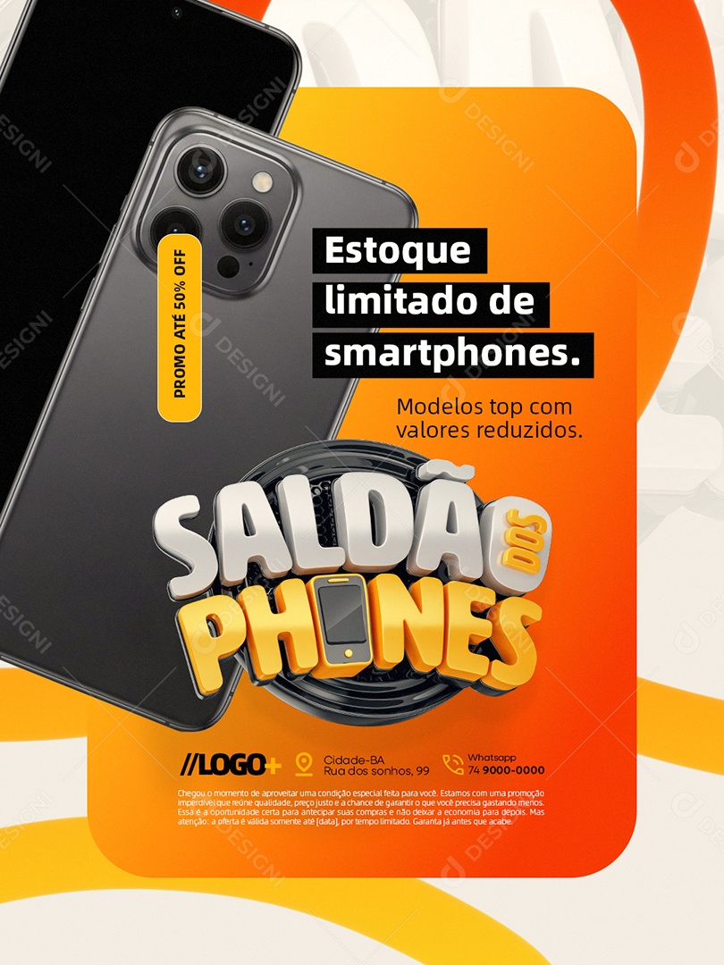 Saldão dos Phones Loja de Celulares Estoque Limitadao de Smartphones Social Media PSD Editável