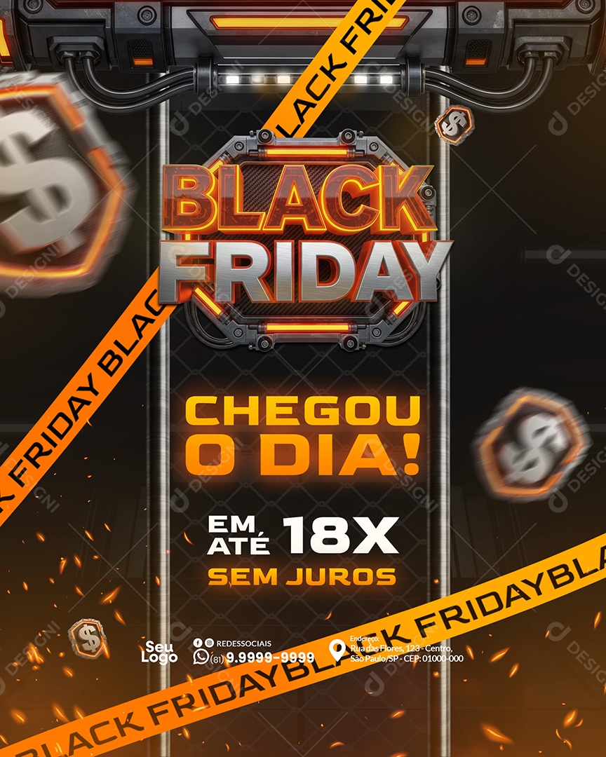 Promoção Black Friday Chegou o Dia Social Media PSD Editável