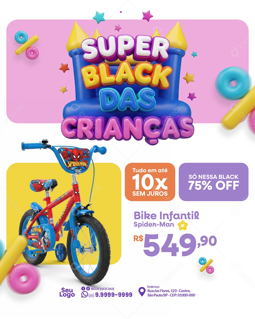 Promoção Black Friday Dia das Crianças Bike Infantil Social Media PSD Editável