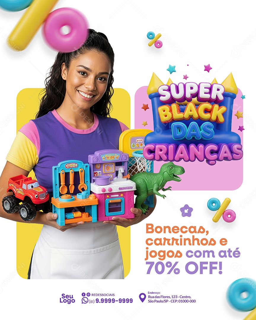 Promoção Black Friday Dia das Crianças Bonecas Social Media PSD Editável