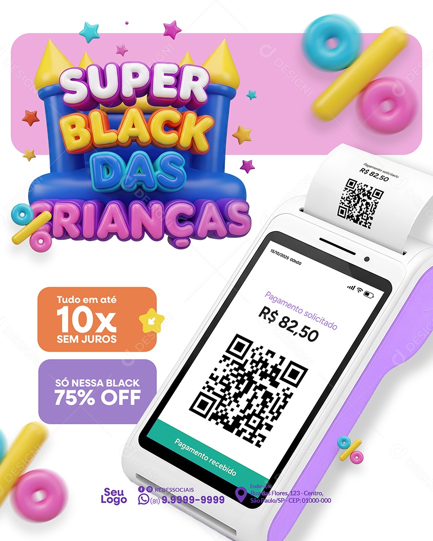 Promoção Black Friday Dia das Crianças Maquininha Social Media PSD Editável