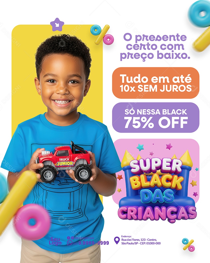 Promoção Black Friday Dia das Crianças o Presente Certo Social Media PSD Editável