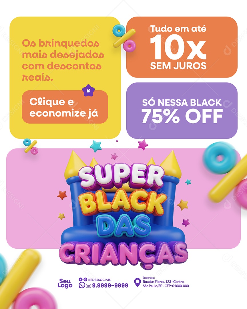 Promoção Black Friday Dia das Crianças Os Brinquedos Social Media PSD Editável