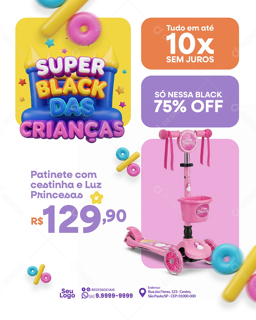 Promoção Black Friday Dia das Crianças Patinete Social Media PSD Editável