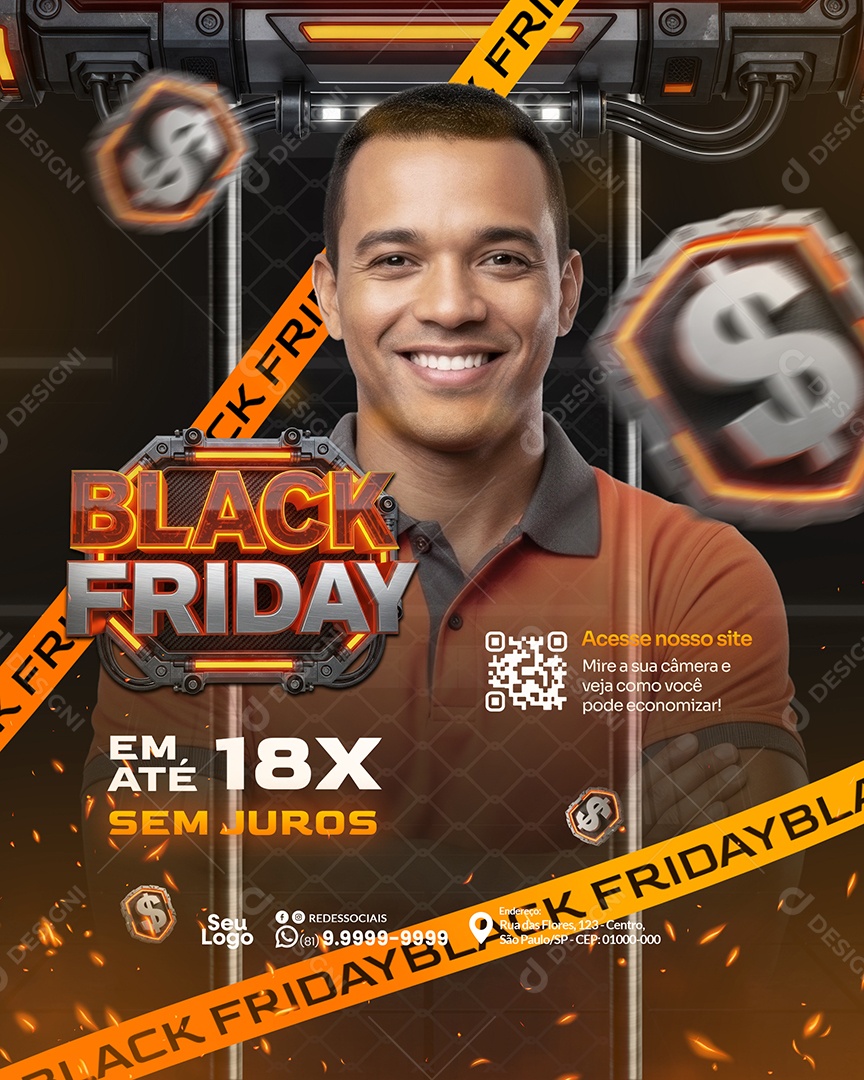 Promoção Black Friday Em Até Social Media PSD Editável