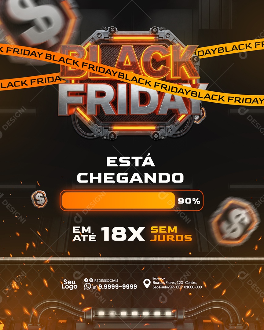 Promoção Black Friday Está Chgando Social Media PSD Editável