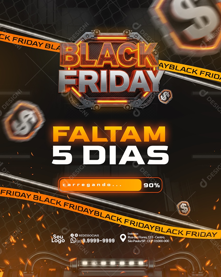 Promoção Black Friday Faltam 5 Dias Social Media PSD Editável