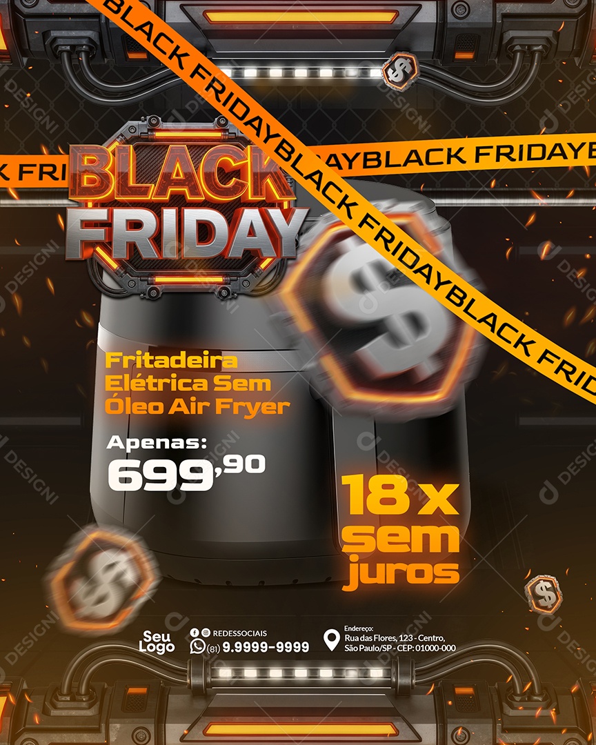 Promoção Black Friday Fritadeira Social Media PSD Editável