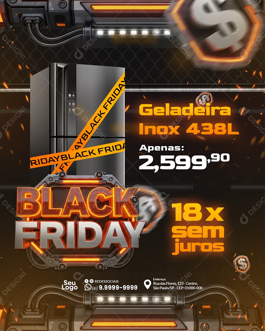 Promoção Black Friday Geladeira Social Media PSD Editável