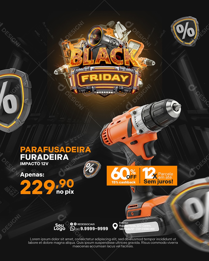 Promoção Black Friday Parafusadeira Social Media PSD Editável