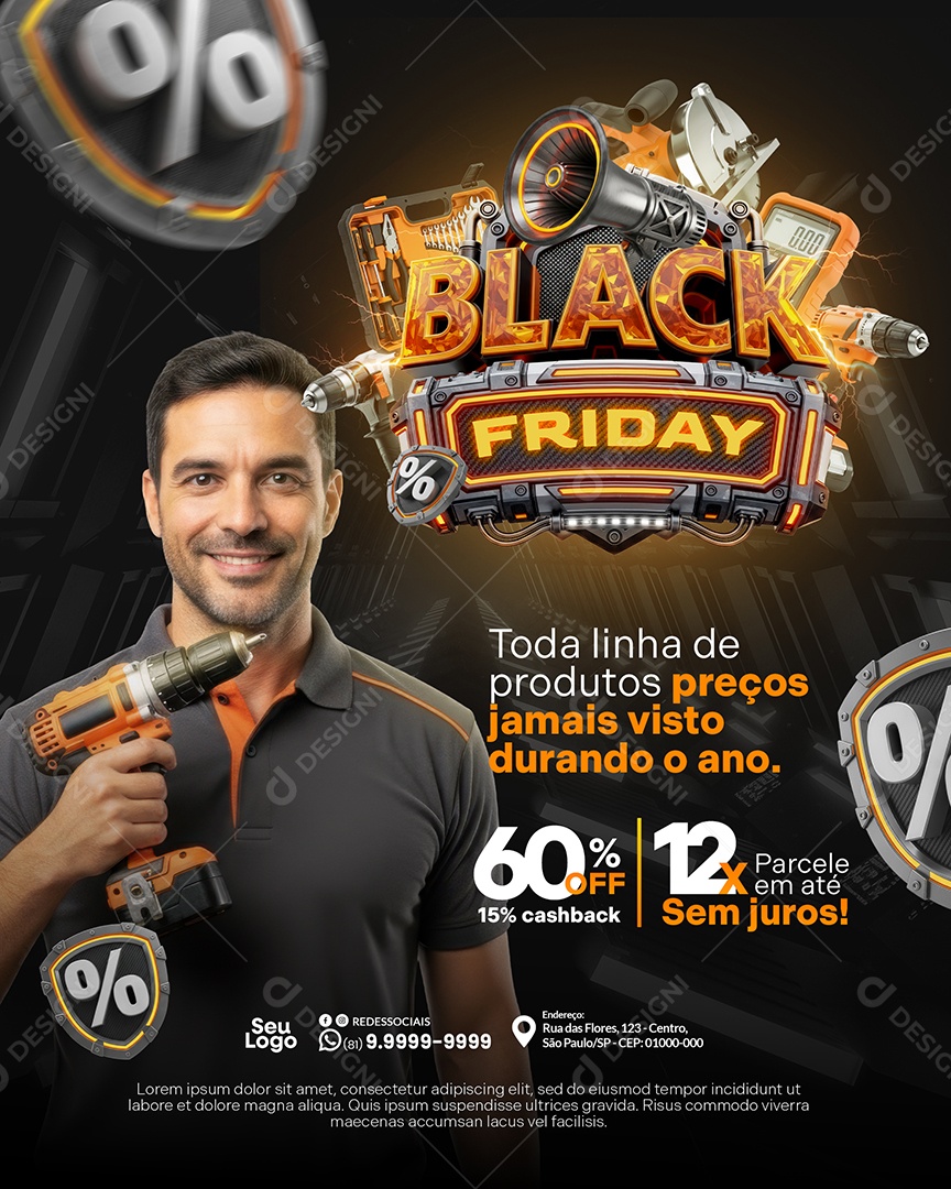 Promoção Black Friday Toda Linha de Produtos Social Media PSD Editável