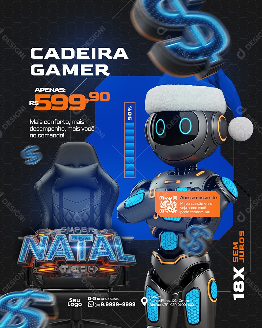 Promoção de Natal Cadeira Gamer Social Media PSD Editável