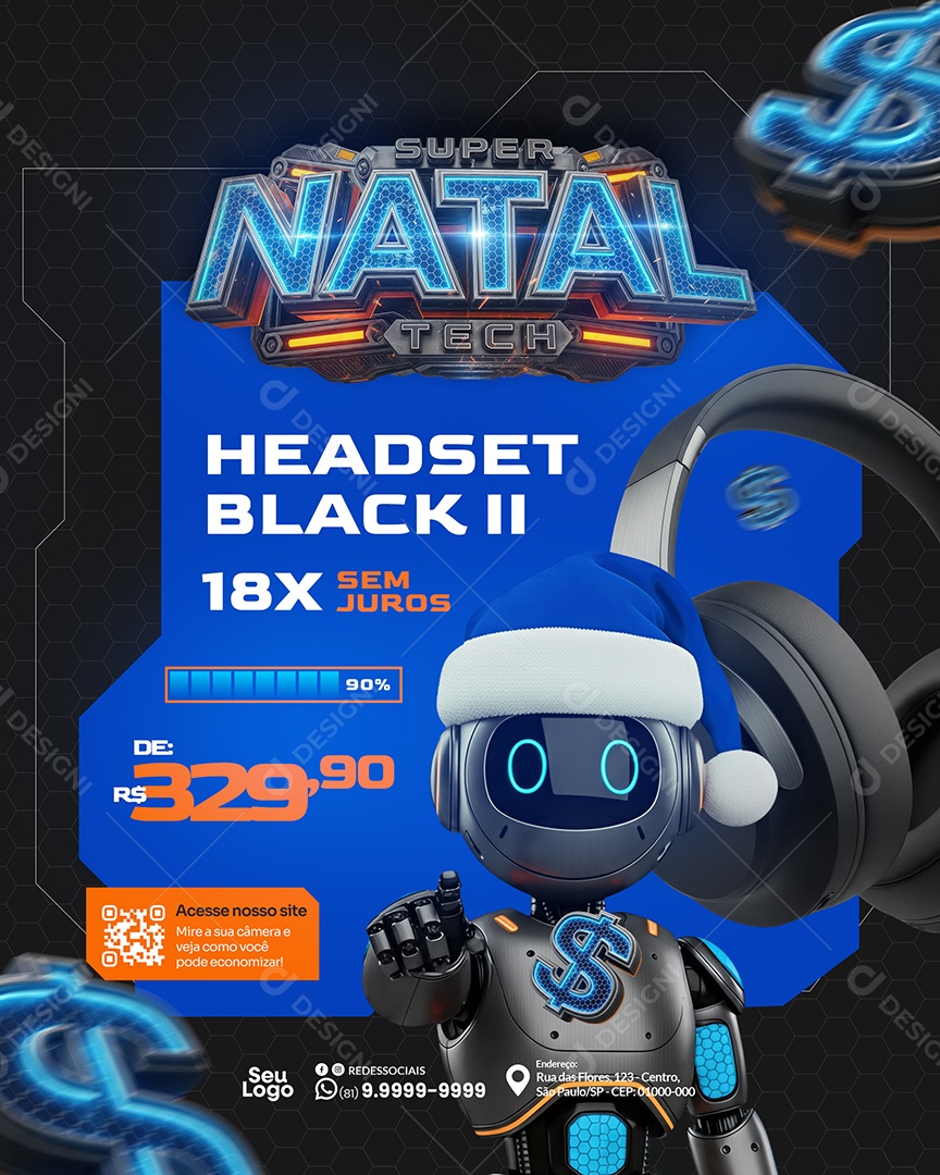 Promoção de Natal Headset Social Media PSD Editável