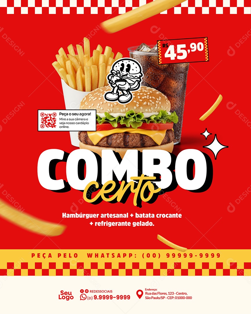 Promoção Restaurante Combo Certo Social Media PSD Editável