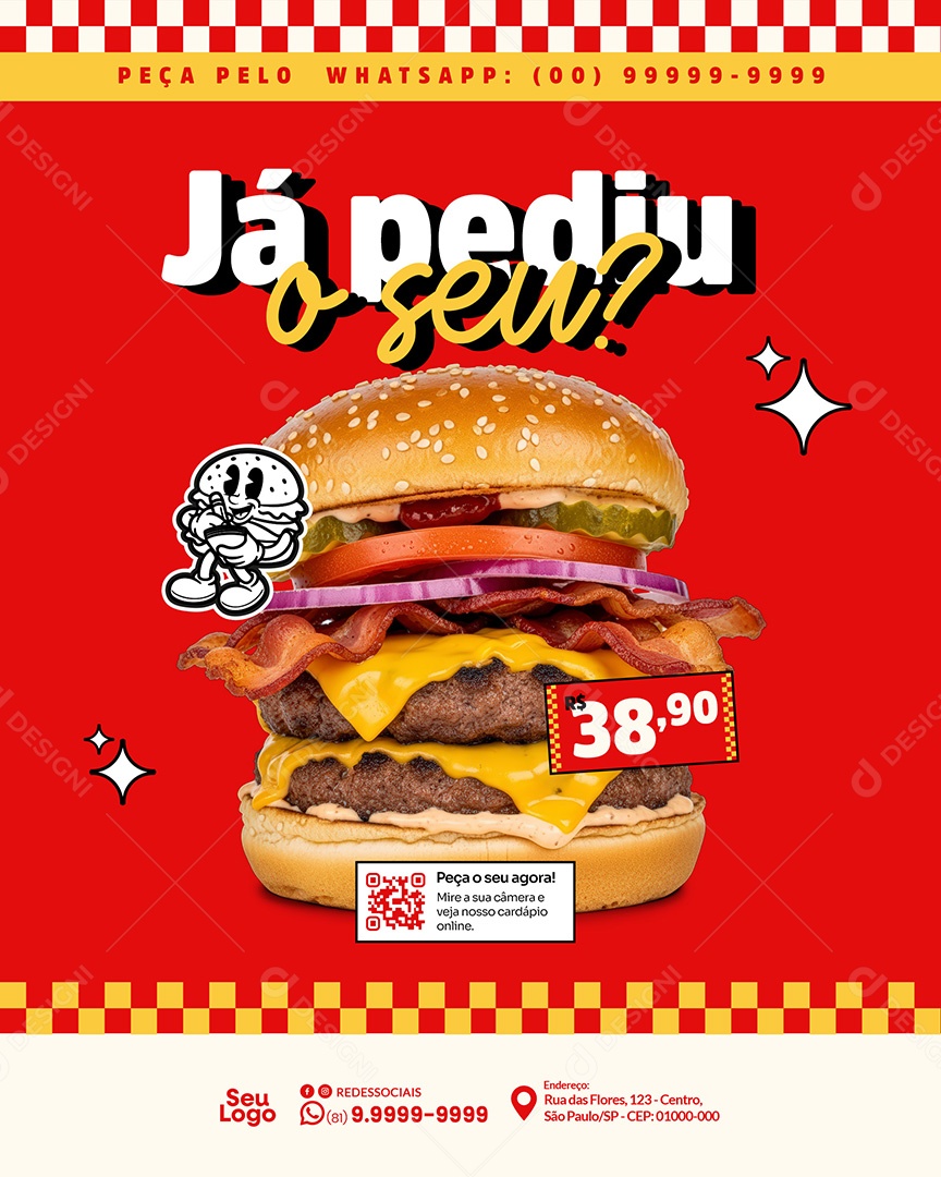 Promoção Restaurante Já Pediu o Seu Social Media PSD Editável