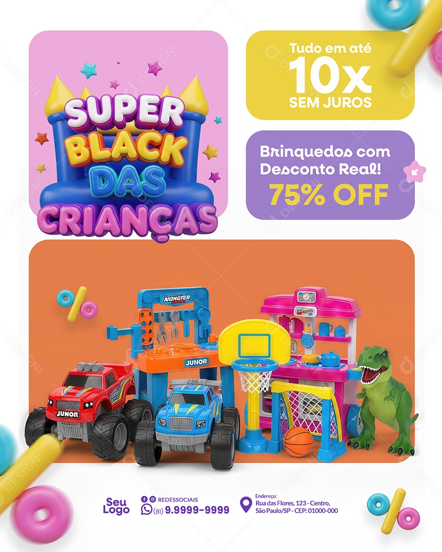 Promoção Super Black Friday Dia das Crianças Social Media PSD Editável