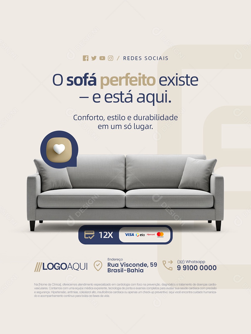 Loja de Colchões O Sofá Perfeito Existe e Está Aqui Social Media PSD Editável
