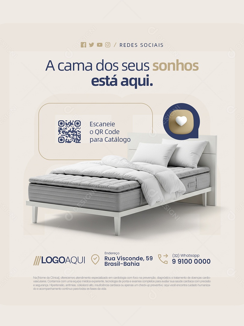 Loja de Colchões Cama dos Seus Sonhos Está Aqui Social Media PSD Editável