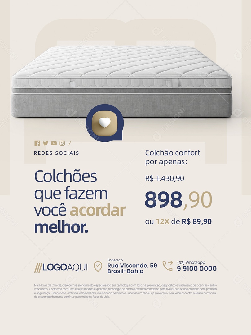 Loja de Colchões Colchão Confort Fazem Você Acordar Melhor Social Media PSD Editável