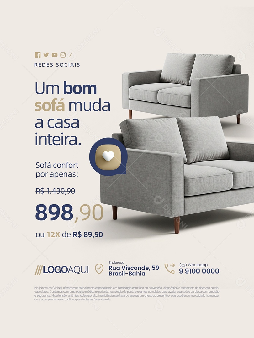 Loja de Colchões Um Bom Sofá Muda a Casa Inteira Social Media PSD Editável