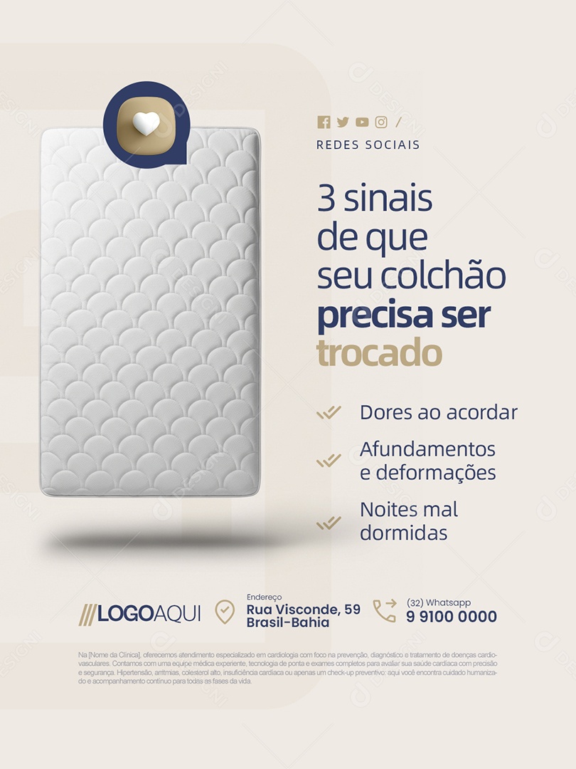 Loja de Colchões Três Sinais de Que Seu Colchão Precisa Ser Trocado Social Media PSD Editável
