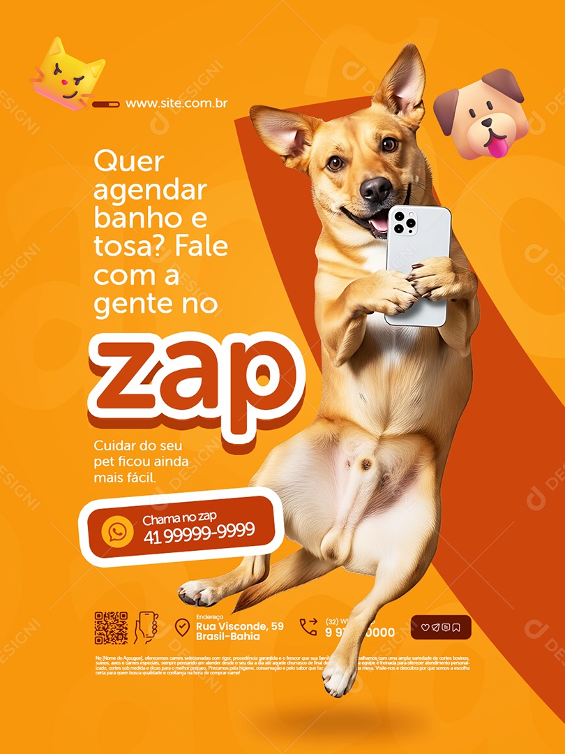 Petshop WhatsApp Quer Agendar Banho e Tosa Social Media PSD Editável