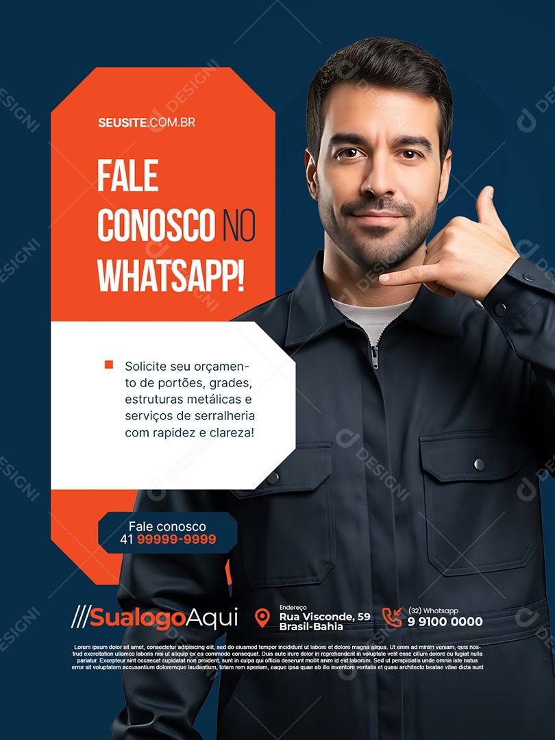 Serralheria Fale Conosco no WhatsApp Social Media PSD Editável