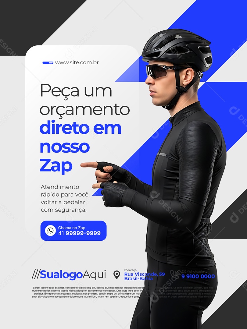 Bicicletaria WhatsApp Peça Um Orçamento Direto em Nosso Zap Social Media PSD Editável