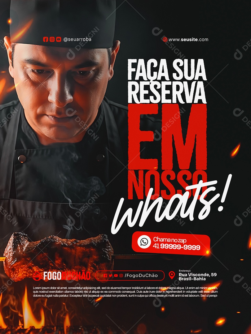 Churrascaria Faça Sua Reserva em Nosso Whats Social Media PSD Editável