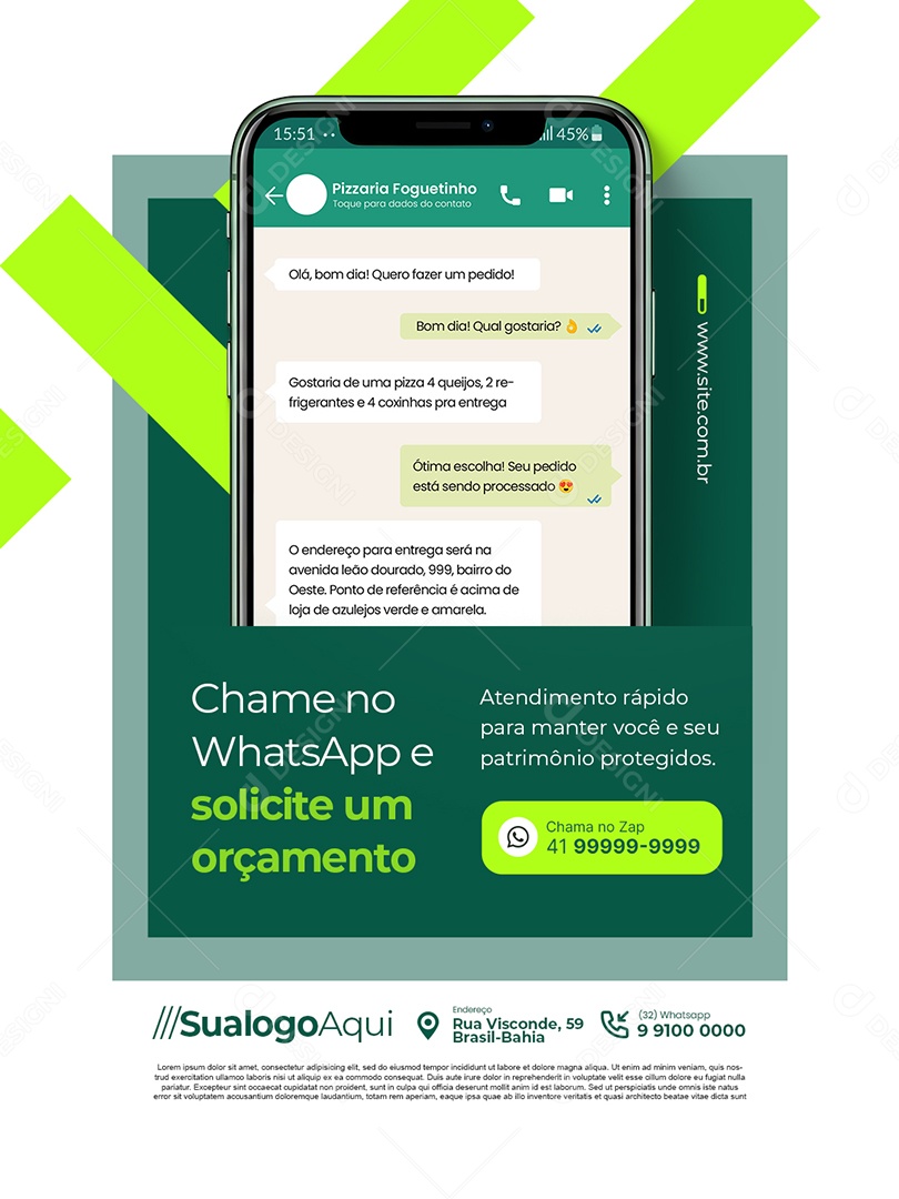 Pizzaria Chame no WhatsApp e Solicite Um Orçamento Social Media PSD Editável