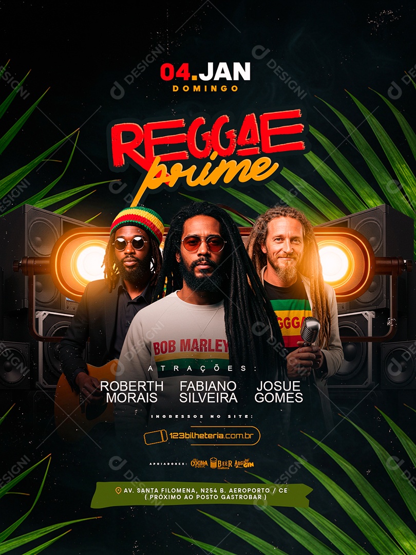 Flyer Próximos Shows Reggae Prime Social Media PSD Editável