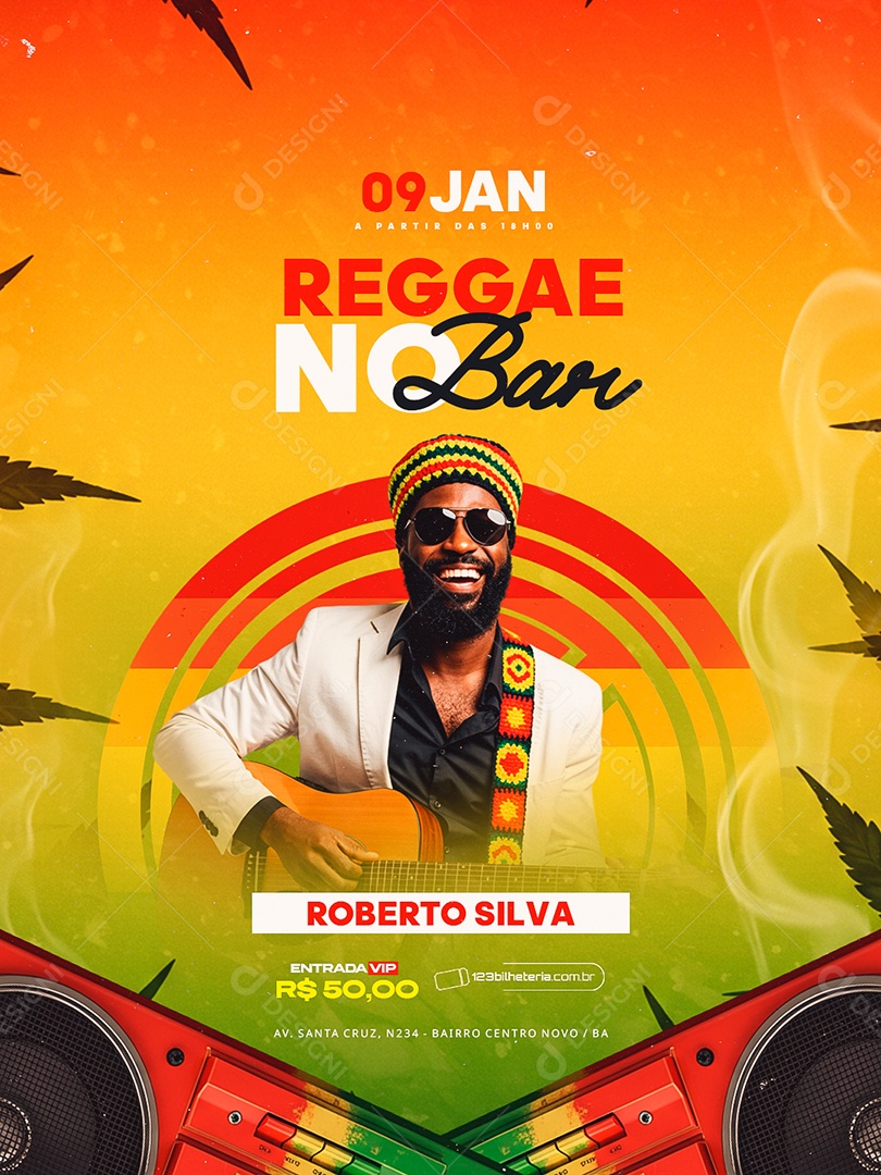 Flyer Próximos Shows Reggae no Bar Social Media PSD Editável