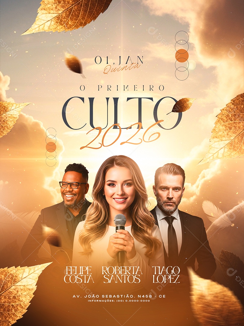 Flyer Gospel O Primeiro Culto 2026 Social Media PSD Editável