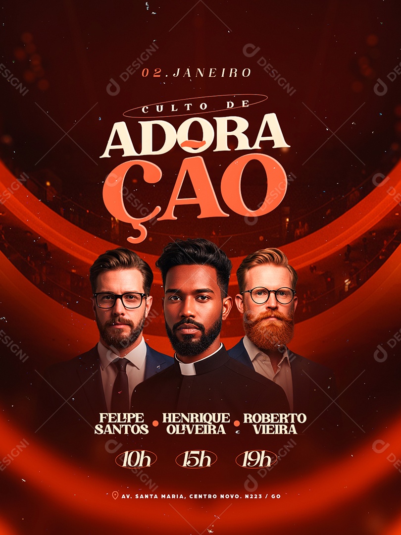 Flyer Gospel Culto de Adoração Social Media PSD Editável