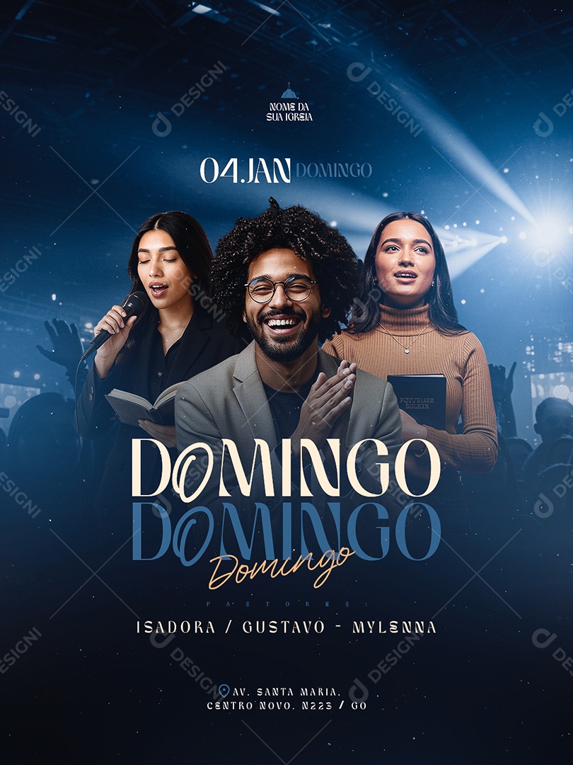 Flyer Gospel Domingo Social Media PSD Editável