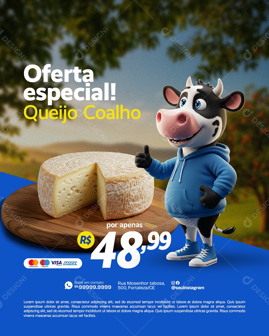 Supermercado Oferta Especial Queijo Coalho Social Media PSD Editável