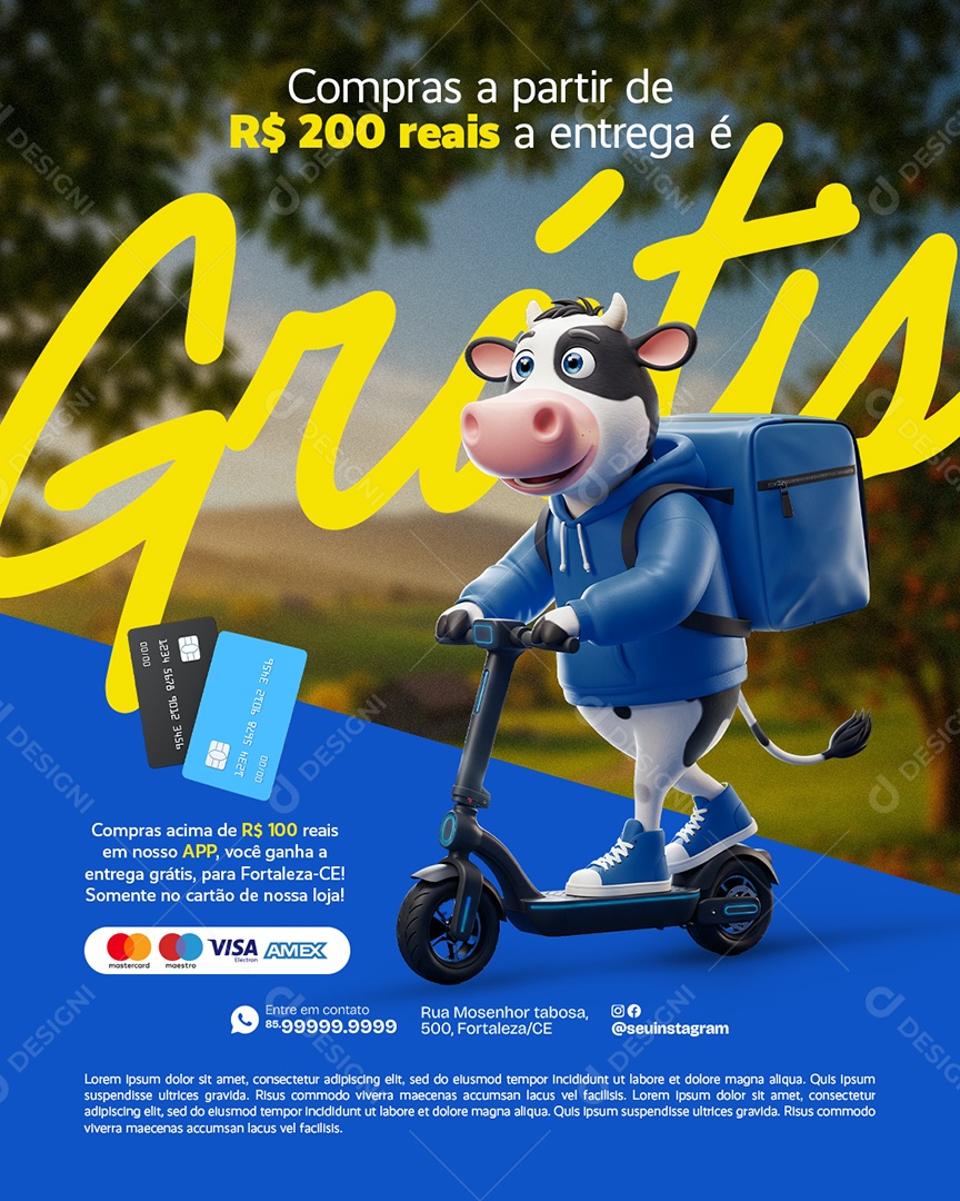 Supermercado Ofertas Entrega Grátis Social Media PSD Editável