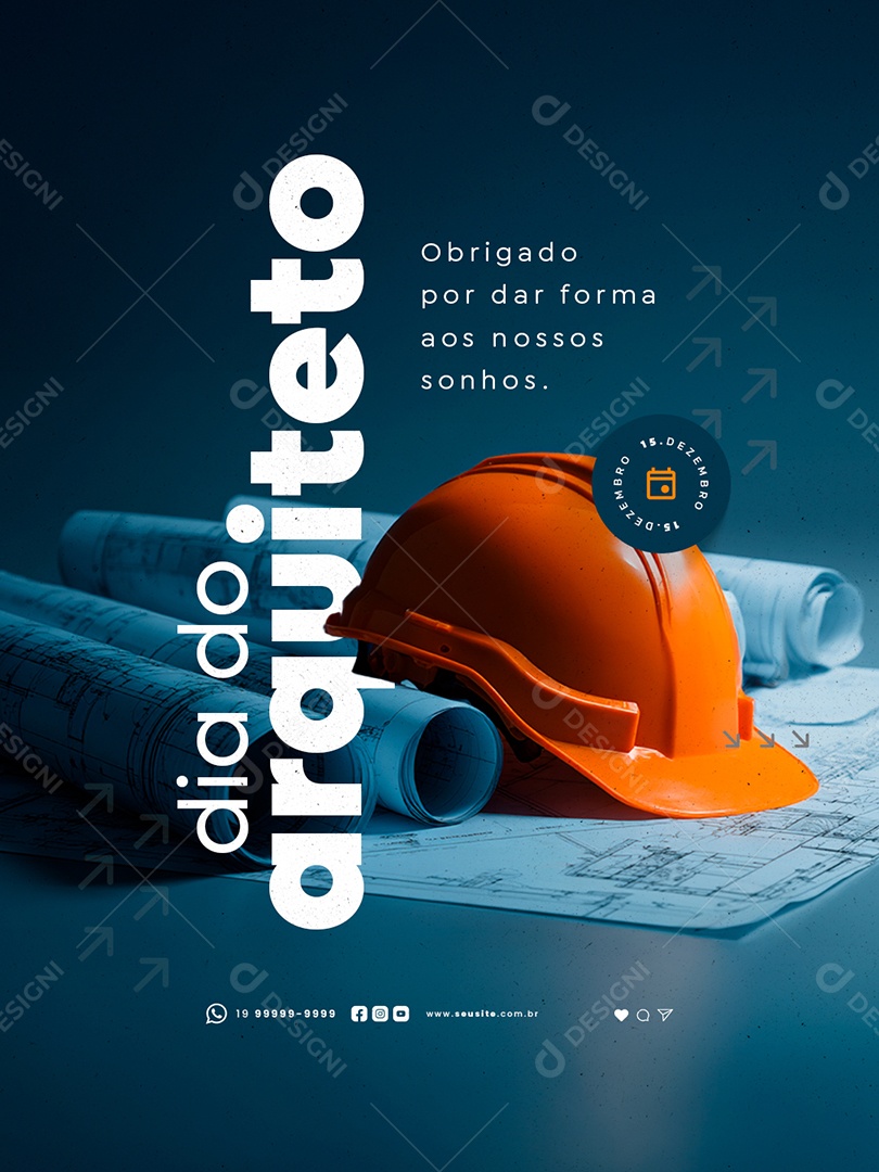Dia do Arquiteto 15 de Dezembro Obrigado Social Media PSD Editável