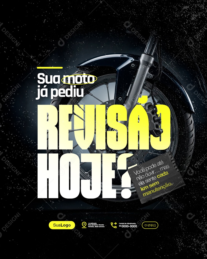 Oficina de Motos Sua Moto Já Pediu Revisão Hoje Social Media PSD Editável