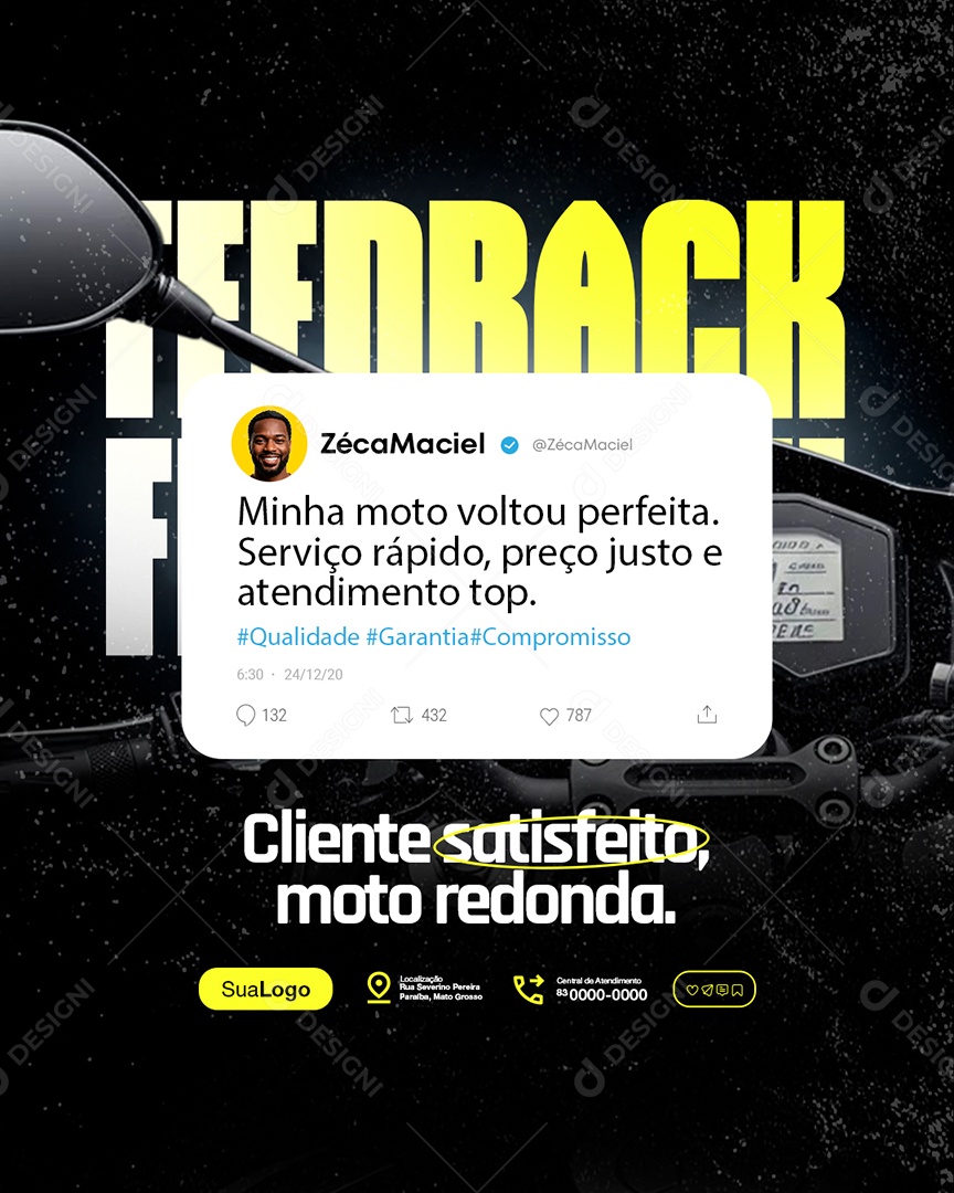 Oficina de Motos Feedback Minha Moto Voltou Perfeita Social Media PSD Editável