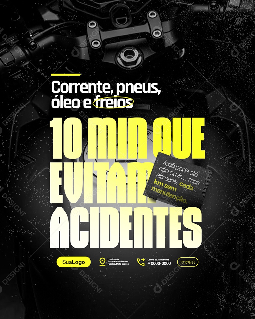 Oficina de Motos Corrente Pneus Óleo e Freios Social Media PSD Editável