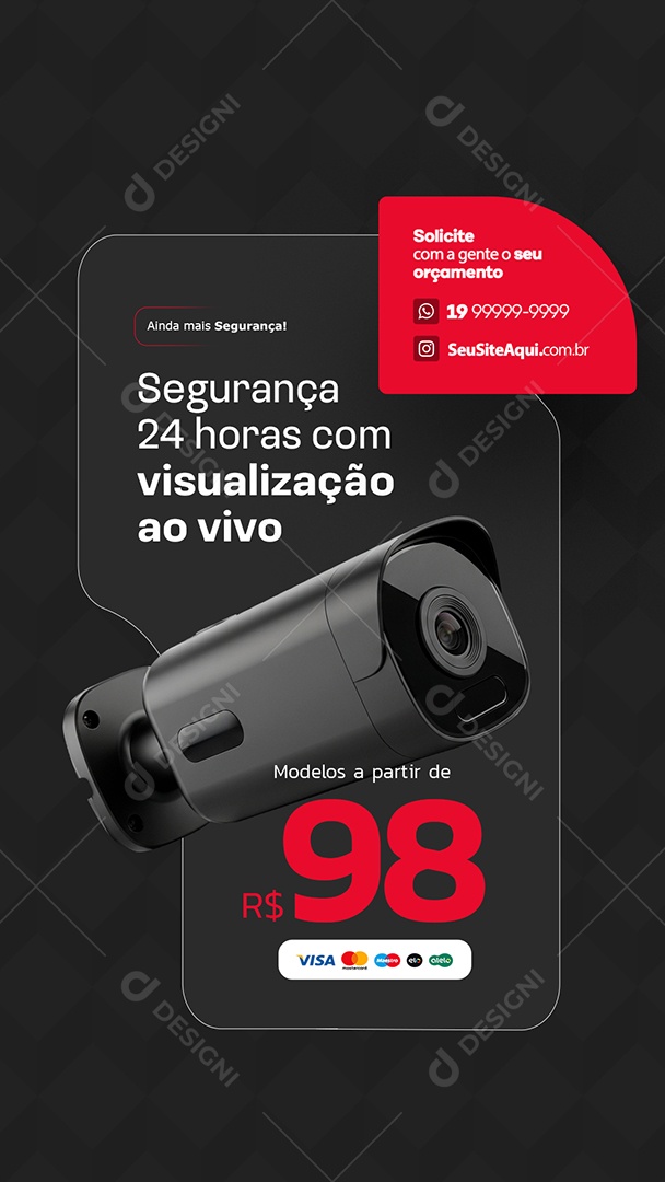 Story Câmeras Segurança Vinte e Quatro Horas Social Media PSD Editável