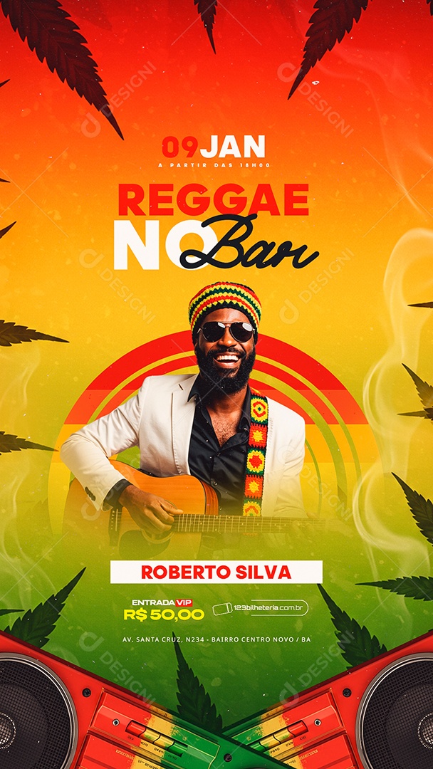 Story Flyer Próximos Shows Reggae no Bar Social Media PSD Editável