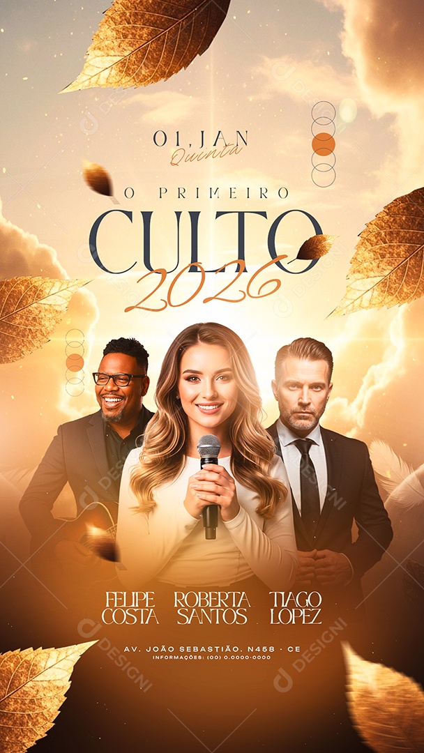 Story Flyer Gospel O Primeiro Culto 2026 Social Media PSD Editável