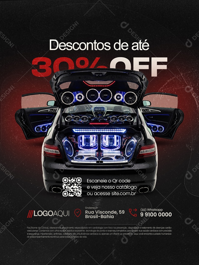 Som Automotivo Descontos de Até 30% Off Social Media PSD Editável