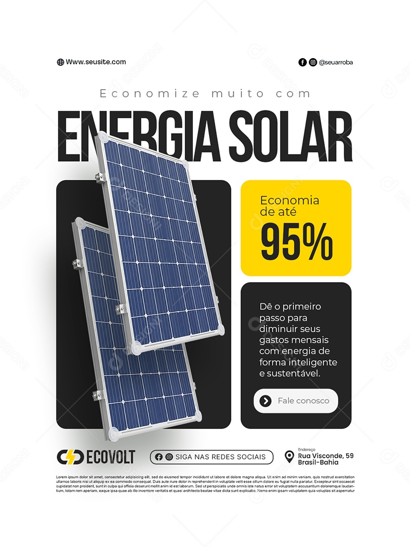 Economize Muito com Energia Solar Social Media PSD Editável