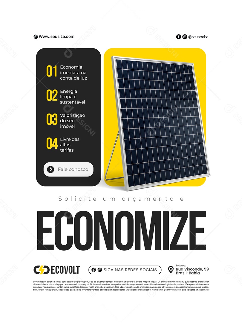 Energia Solar Solicite Um Orçamento e Economize Social Media PSD Editável